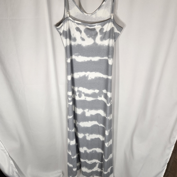 Designer Grey & White Tie Dye Print Adjustable Straps Maxi Dress Size Medium - Picture 3 of 6